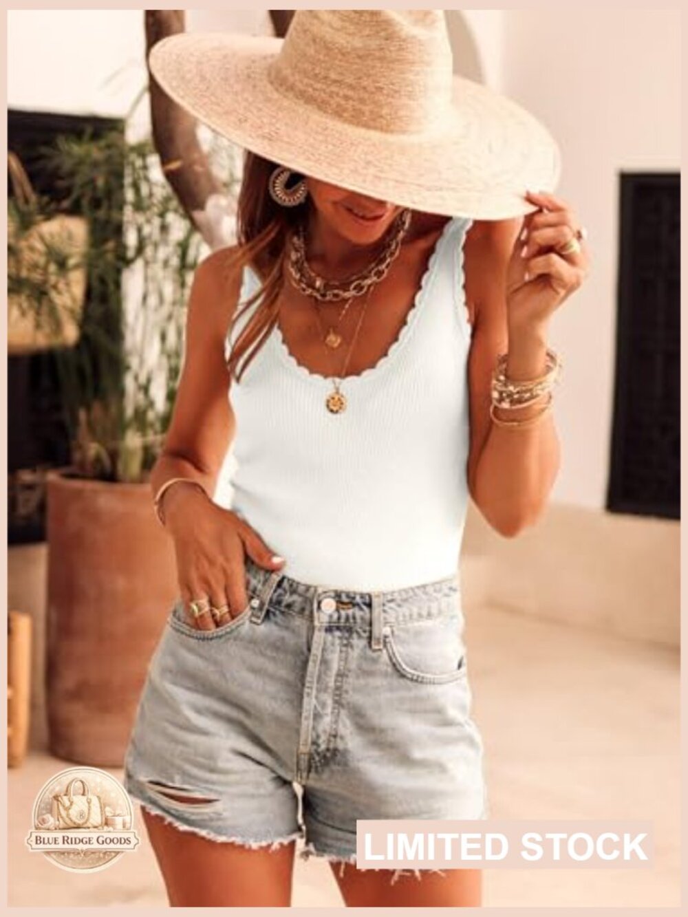 Scoop Neck Ribbed Knit Tank Top Cute Summer Sleeveless Casual T Shirt 2025 - Picture 6 of 7